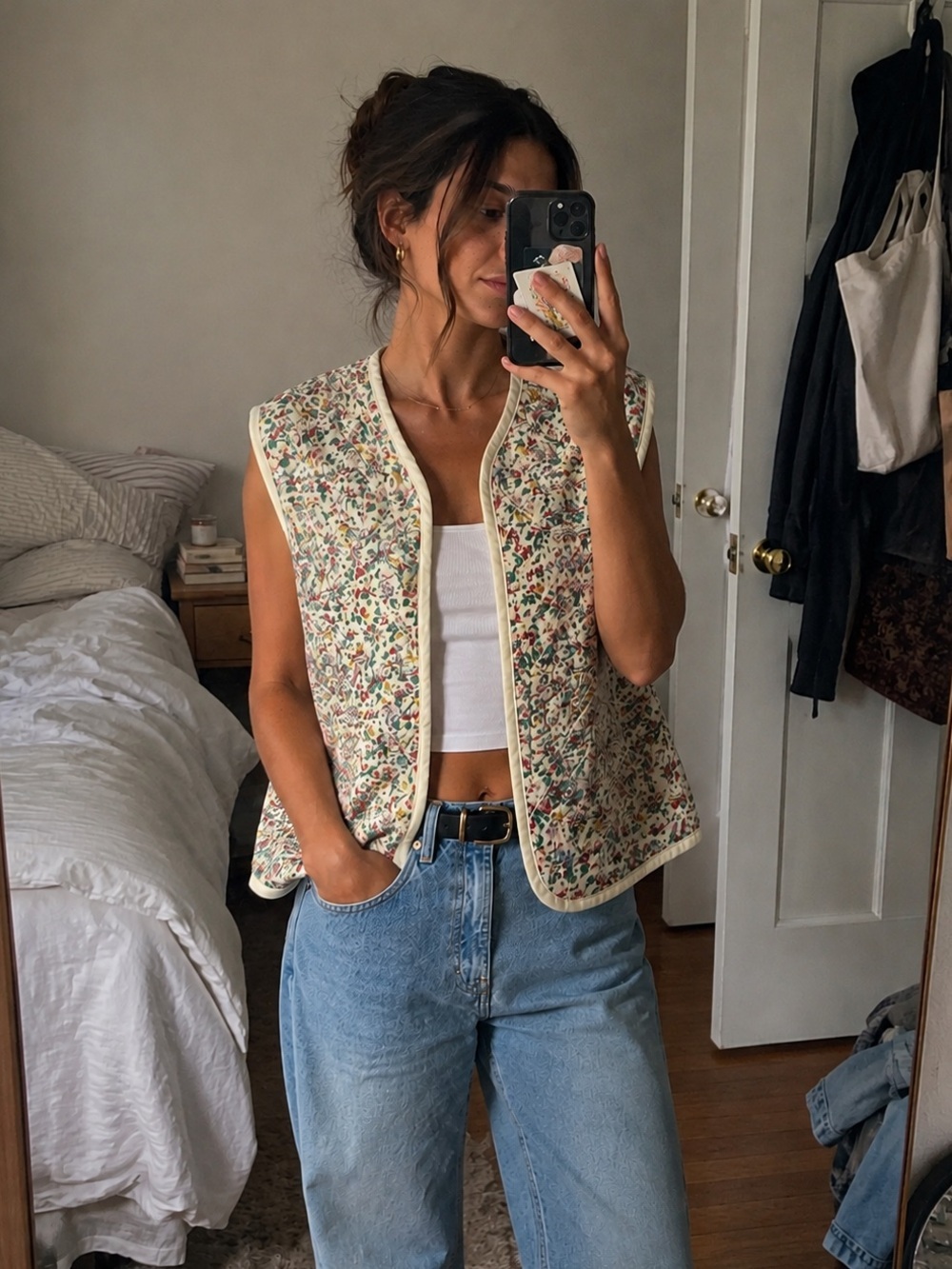 People Tree x V&A Floral Quilted Cotton Waistcoat Vest UK 10 US 6 Archive Print